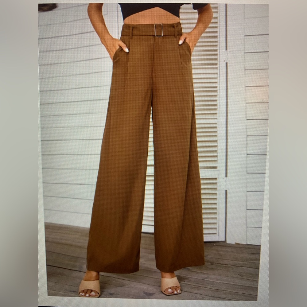 High waist belted wide leg pants